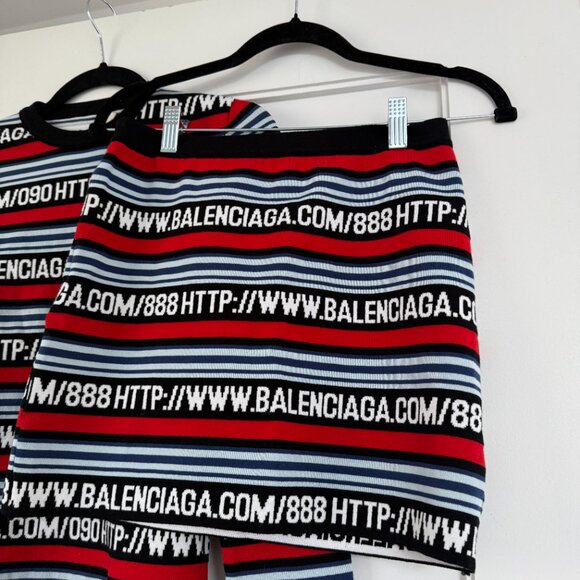 Balenciaga Knit Sweater Miniskirt Coords Multicolor Logo Striped Web Set 2 PC - Picture 8 of 12